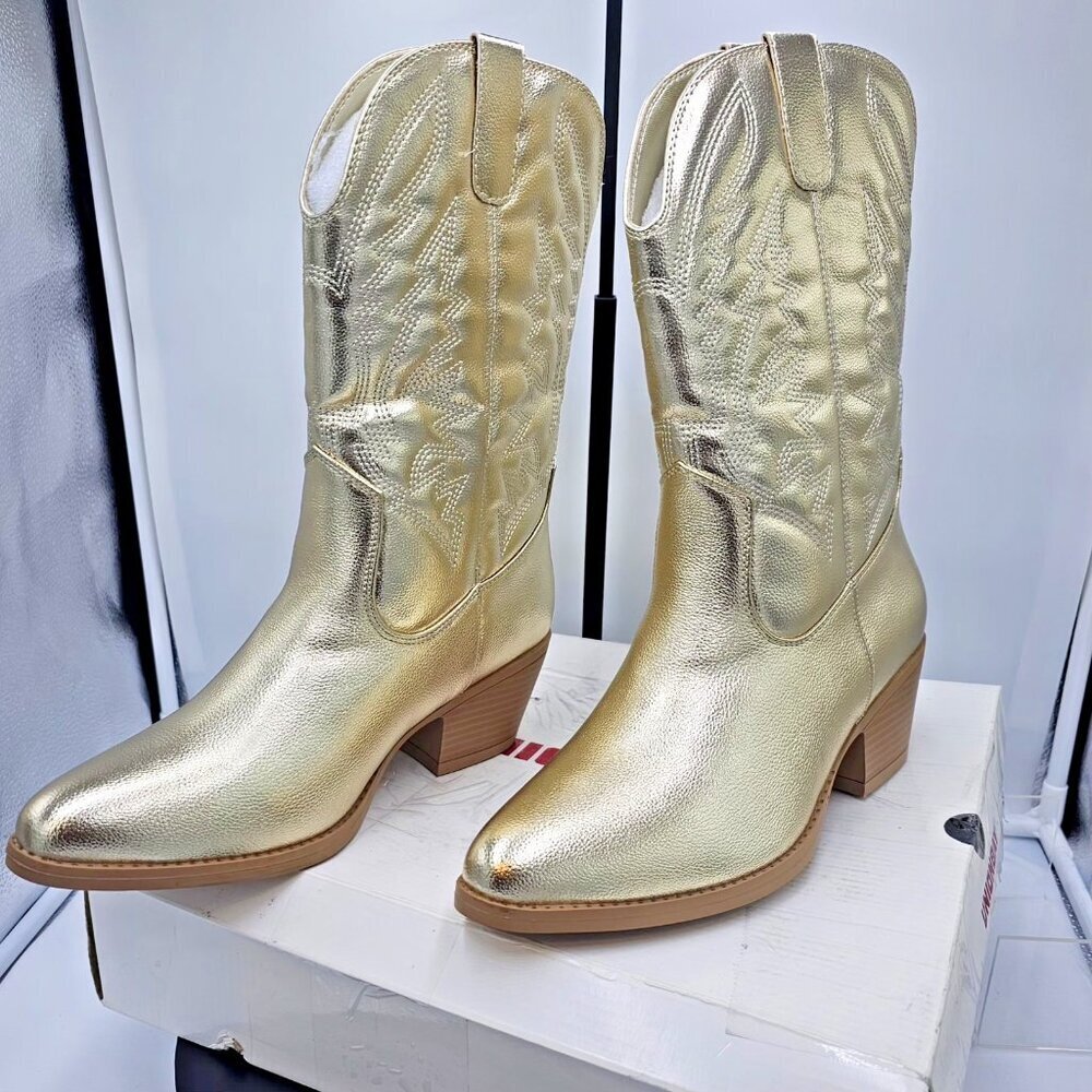 Unionbay Size 10M Women's Gold Dolly Western Cowboy Boots NIB - Picture 3 of 9